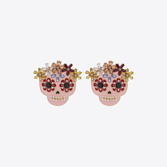 Skull Rhinestone Alloy Earrings Blush Pink One Size