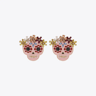 Skull Rhinestone Alloy Earrings Blush Pink One Size Earrings