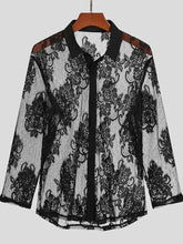Men's Lace Button Down Long Sleeve Shirt Mens Tops