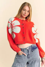 Davi & Dani Flower Contrast Round Neck Long Sleeve Cardigan Orange Woman Outerwear