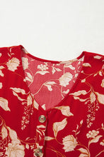 Floral Print Buttoned Front V Neck Tiered Short Sleeve Midi Dress Woman Dress