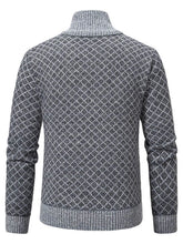 Men's Plus Size Diamond Pattern Zip-Up Knit Cardigan