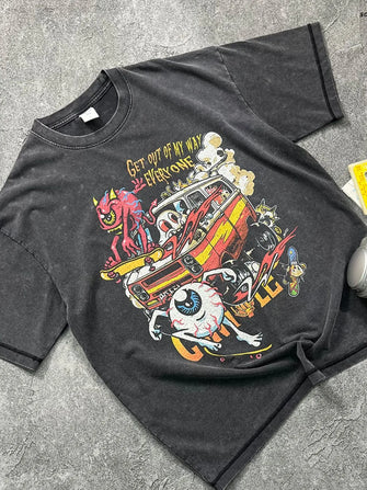 Men's Round Neck Half Sleeve Graphic T-Shirt Black