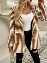 Devine Striped Long Sleeve Hooded Outerwear Brown Casual Dresses