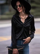 Shiny Twist Front Collared Blouse Woman Blouses