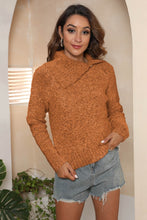 Asymmetrical Neck Long Sleeve Pullover Sweater Caramel