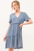 And The Why Washed Frayed Detail Tiered Dress Blue Casual Dresses