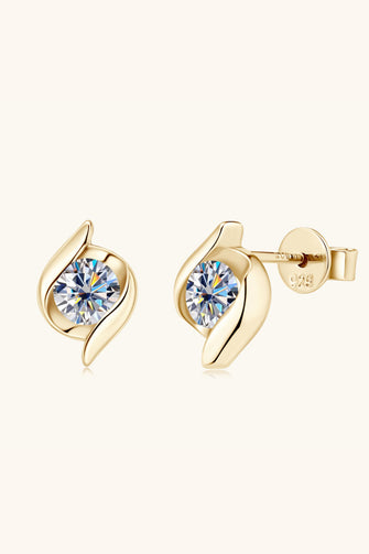 1 Carat Moissanite 925 Sterling Silver Stud Earrings Gold One Size