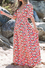 Floral Half Sleeve Deep V Neck Cutout Back Maxi Dress Woman Maxi Dress