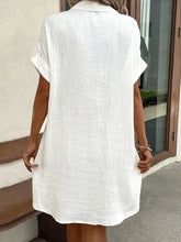 Casual Button Down Cotton Shirt Dress with Pockets Woman Casual Dress