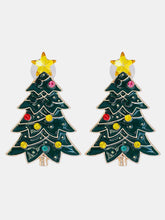 Alloy Inlaid Rhinestone Christmas Tree Earrings Green One Size