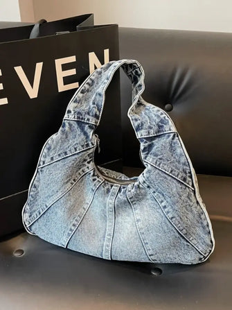 Crescent Shaped Denim Shoulder Bag Medium One Size Shoulder Bags