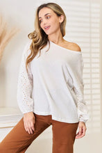Shiny Eyelet Dropped Shoulder Round Neck Blouse Woman Blouses