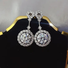 4 Carat Crystal Drop Dangle Earrings with Round Halo Design Earrings