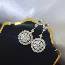 4 Carat Crystal Drop Dangle Earrings with Round Halo Design Earrings