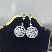 4 carat crystal drop dangle earrings with round halo design