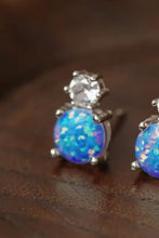 Sterling silver 4-prong opal stud earrings with blue opal and cubic zirconia