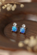 Sterling silver 4-prong opal stud earrings with blue opal and CZ stones