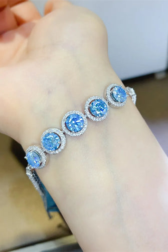 5 Carat Moissanite 925 Sterling Silver Bracelet Blue One Size