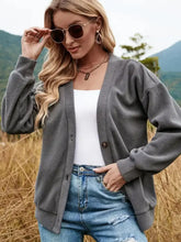 Shiny Button Down V-Neck Dropped Shoulder Jacket Woman Outerwear