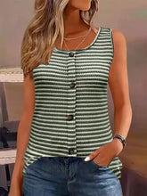 Striped Button Front Knit Tank Top Army Green