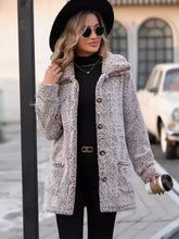 Pocketed Collared Neck Long Sleeve Plush Jacket Casual Dresses