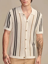 Men's Plus Size Striped Collared Neck Short Sleeve Shirt Beige Mens Tops