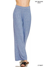 Light navy soft melange hacci flare pants with soft elastic waisted design from zenana for comfortable wear