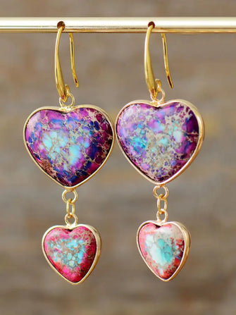 Heart Shape Imperial Jasper Dangle Earrings Electric Purple One Size Earrings