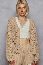 POL Button Down V-Neck Crochet Cardigan