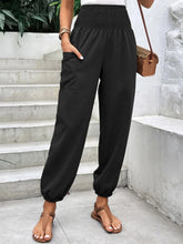 Smocked High Rise Joggers with Pockets Black