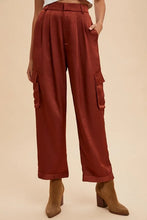 Annie Wear Wide Leg Cargo Satin Pants Burgundy
