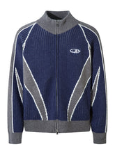 Men's Color Block Zip-Up Cardigan Blue