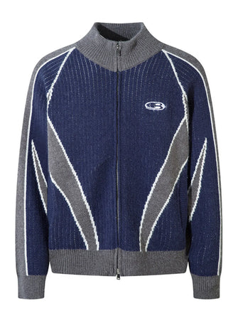 Men's Color Block Zip-Up Cardigan Blue