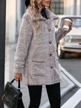 Pocketed Collared Neck Long Sleeve Plush Jacket Casual Dresses
