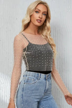Pearl Langarm-Mesh-Cropped-Top Damenblusen