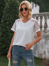 Ivy Lane Lace Detail Striped V-Neck T-Shirt Aqua