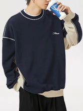 Men's Contrast Round Neck Drop Shoulder Sweatshirt Dark Navy