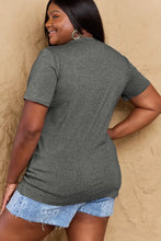 Simply Love mom life graphic olive green plus size short sleeve length cotton t-shirt with distressed denim shorts