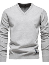 Men's Ribbed Hem V-Neck Long Sleeve Sweater Gray