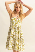 HYFVE Floral Print Halter Neck Tiered Mini Dress Yellow-Green