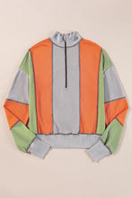 Full Size Exposed Seam Color Block Long Sleeve Sweatshirt Woman Sweatshirts