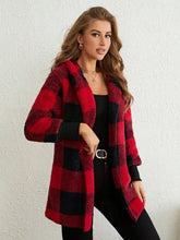 Plaid Long Sleeve Hooded Coat Woman Outerwear