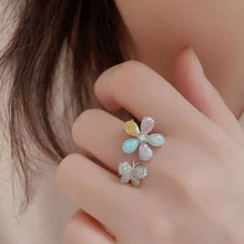 925 Sterling Silver Inlaid Zircon Flower & Butterfly Ring Rings
