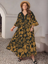 Plus Size Lace Detail Tropical Print Three-Quarter Sleeve Maxi Dress Woman Maxi Dress