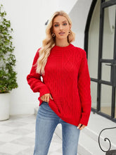 Round Neck Dropped Shoulder Sweater Red Sweater Pullovers