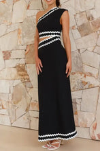 Cutout Contrast Trim Single Shoulder Dress Maxi Dresses