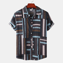 Men's Plus Size Short Sleeve Button-Down Casual Shirt Blue