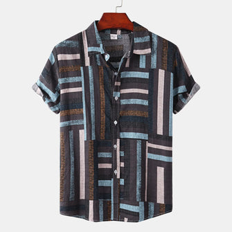 Men's Plus Size Short Sleeve Button-Down Casual Shirt Blue