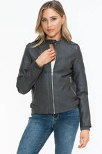 Snobbish PU Leather Biker Jacket with Side Zip Pockets Woman Outerwear